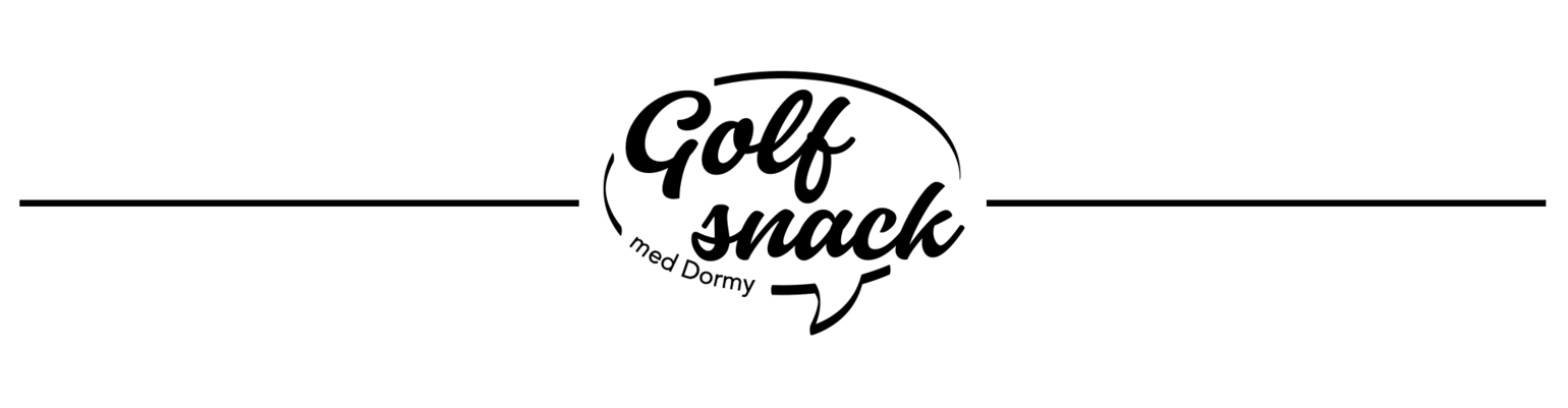 Logo: Texten "Golf snack med Dormy" i en pratbubbla med två horisontella linjer på vardera sida.