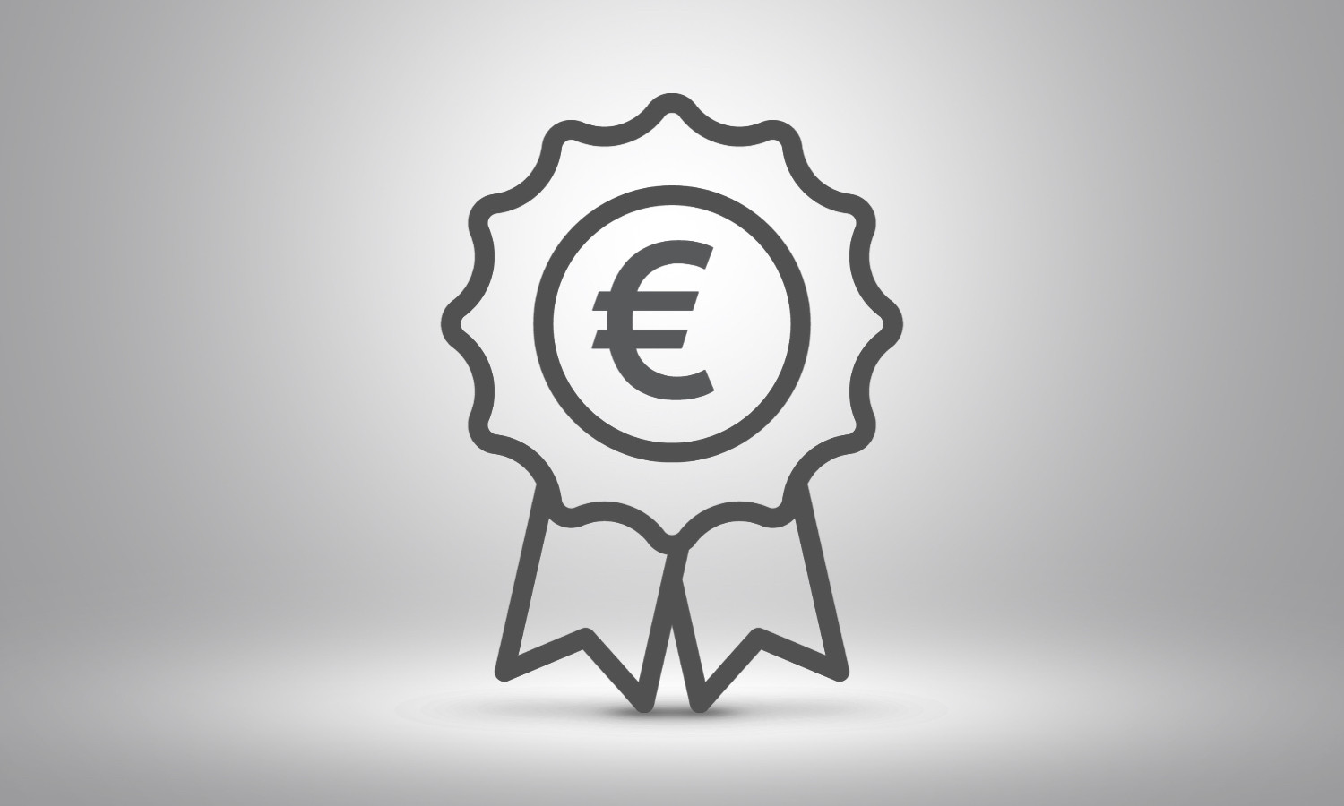 Ein schwarz-weißes Emblem mit einem Eurozeichen in der Mitte und zwei Bändern, vor einem hellgrauen Hintergrund.